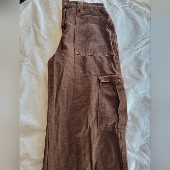 Brown Cargo Pants Small Cotton Utility Wide Leg Y2K Streetwear Size Medium - Picture 4 of 11